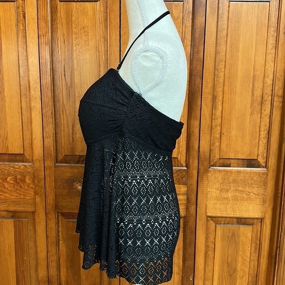 Merona 2-Piece Black Swim Dress Open Midline Laser Cut Top w/Ruched Full Bottom - Picture 3 of 10